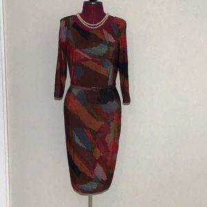 David Meister long sleeve belted dress - Size 4